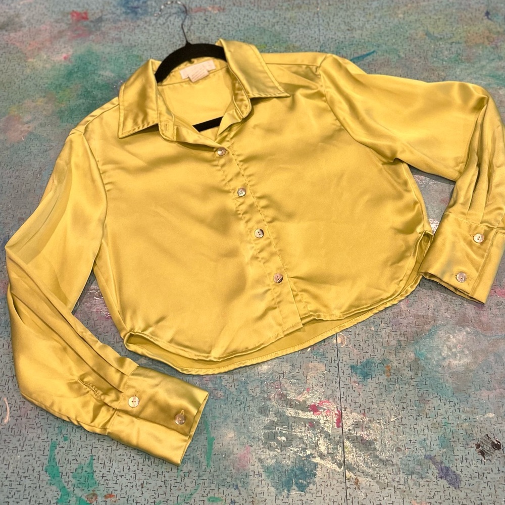 Chartreuse Cropped Button Down